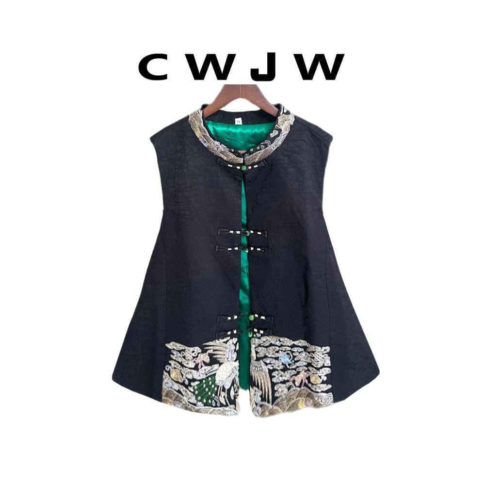 Spot two piece women s loose autumn and winter Chinese style cracked vest new Chinese style hanging wide leg pants set image 6