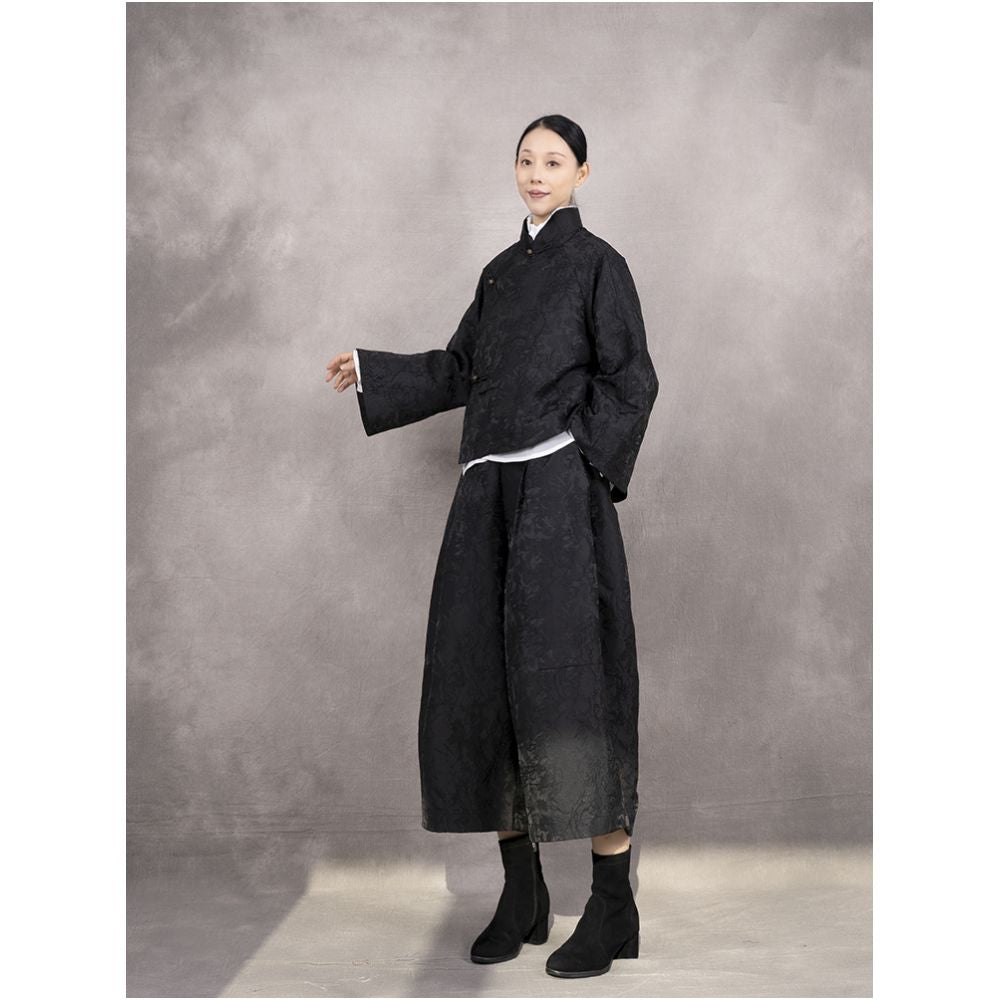 2024 Spring New Retro Style Loose Chinese Stand Collar Jacquard Top Coat White Shirt Flower Bud Pants 3 Piece Set image 23