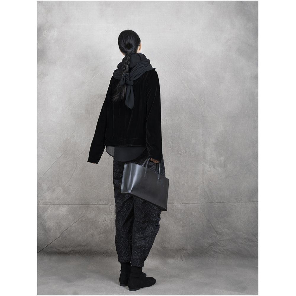 Early autumn long sleeved stand up collar velvet fashionable shirt top coat lantern wide leg sickle banana small leg pants set image 10