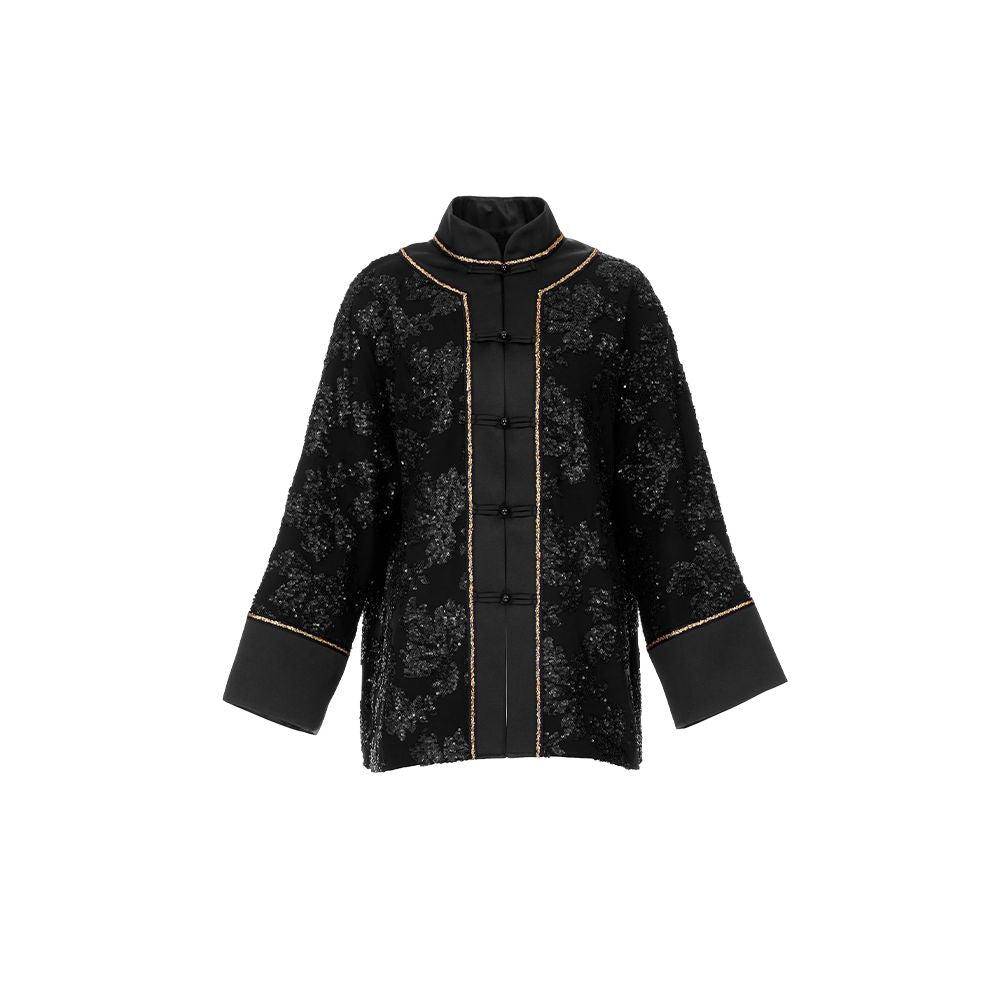 Hua Mu Shen Heavy Industry Embroidered Jacket Women s New Style Chinese style Pan Button Stand up Collar Double breasted Coat New Chinese style Splicing Chiffon Top image 7
