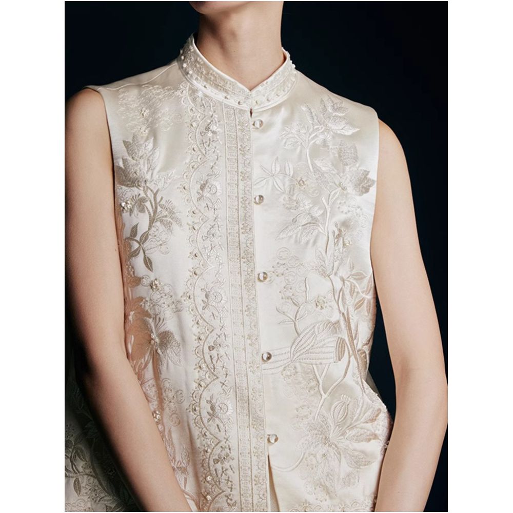 New Chinese style light luxury fashion banquet embroidery mulberry silk vest for women 2025 new light national style nail bead embroidery vest image 4