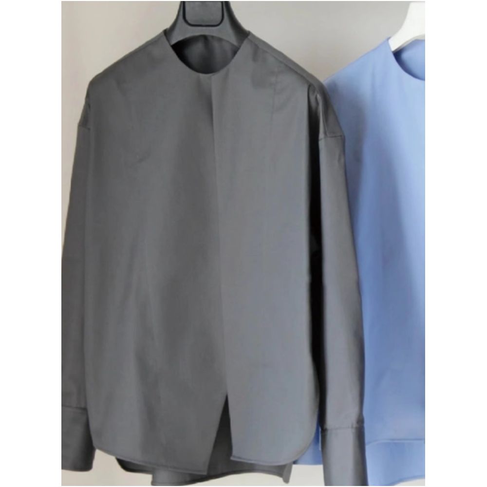 Clearing the warehouse and picking up leaks Early autumn chic and beautiful temperament commuting shirt new Chinese style gray round neck long sleeved shirt image 1