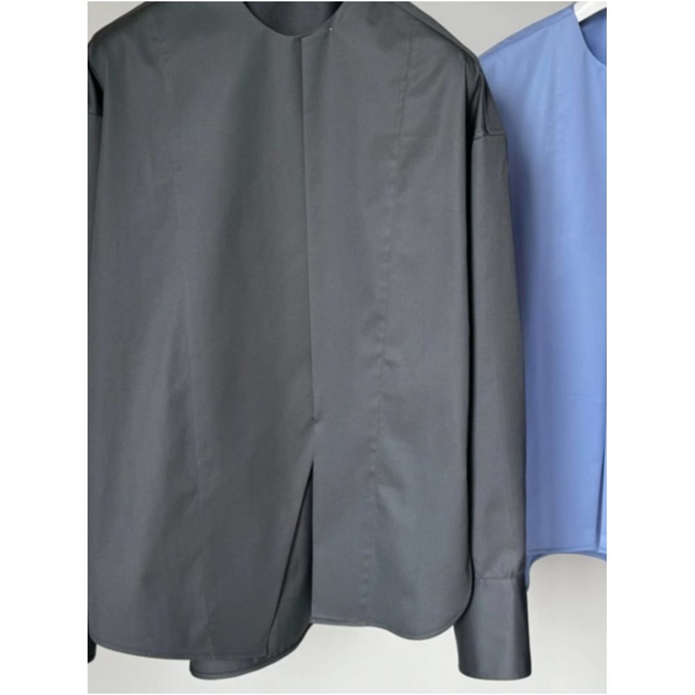 Clearing the warehouse and picking up leaks Early autumn chic and beautiful temperament commuting shirt new Chinese style gray round neck long sleeved shirt image 2