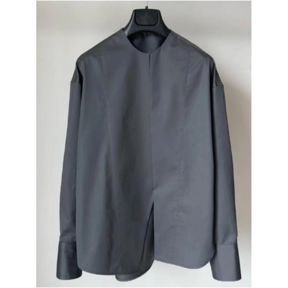 Clearing the warehouse and picking up leaks Early autumn chic and beautiful temperament commuting shirt new Chinese style gray round neck long sleeved shirt image 6