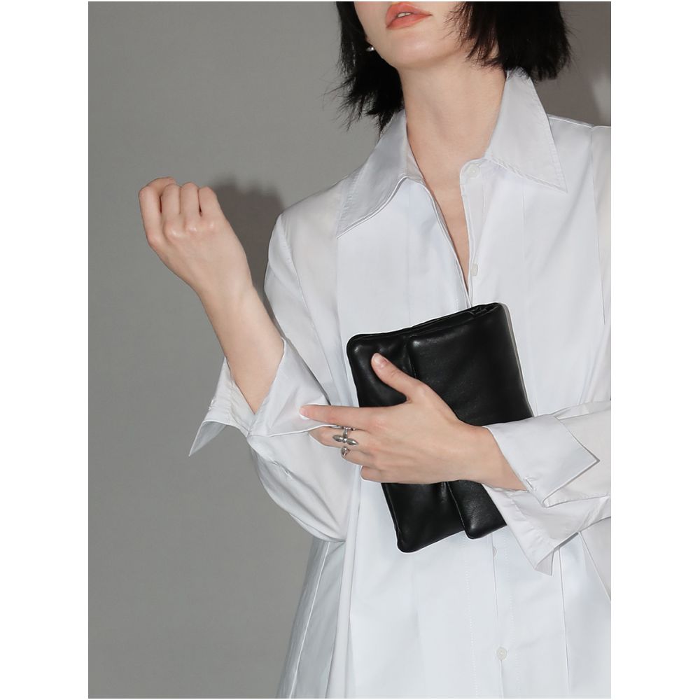3 pieces 50 off COCOBELLA new Chinese style three dimensional organ pleated pure cotton white shirt women s front shoulder shirt SR133 image 2
