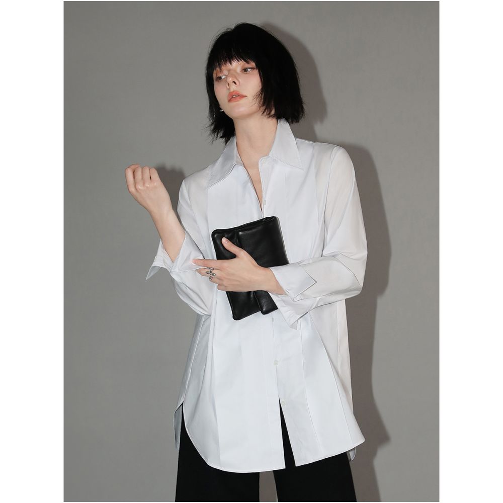 3 pieces 50 off COCOBELLA new Chinese style three dimensional organ pleated pure cotton white shirt women s front shoulder shirt SR133 image 5