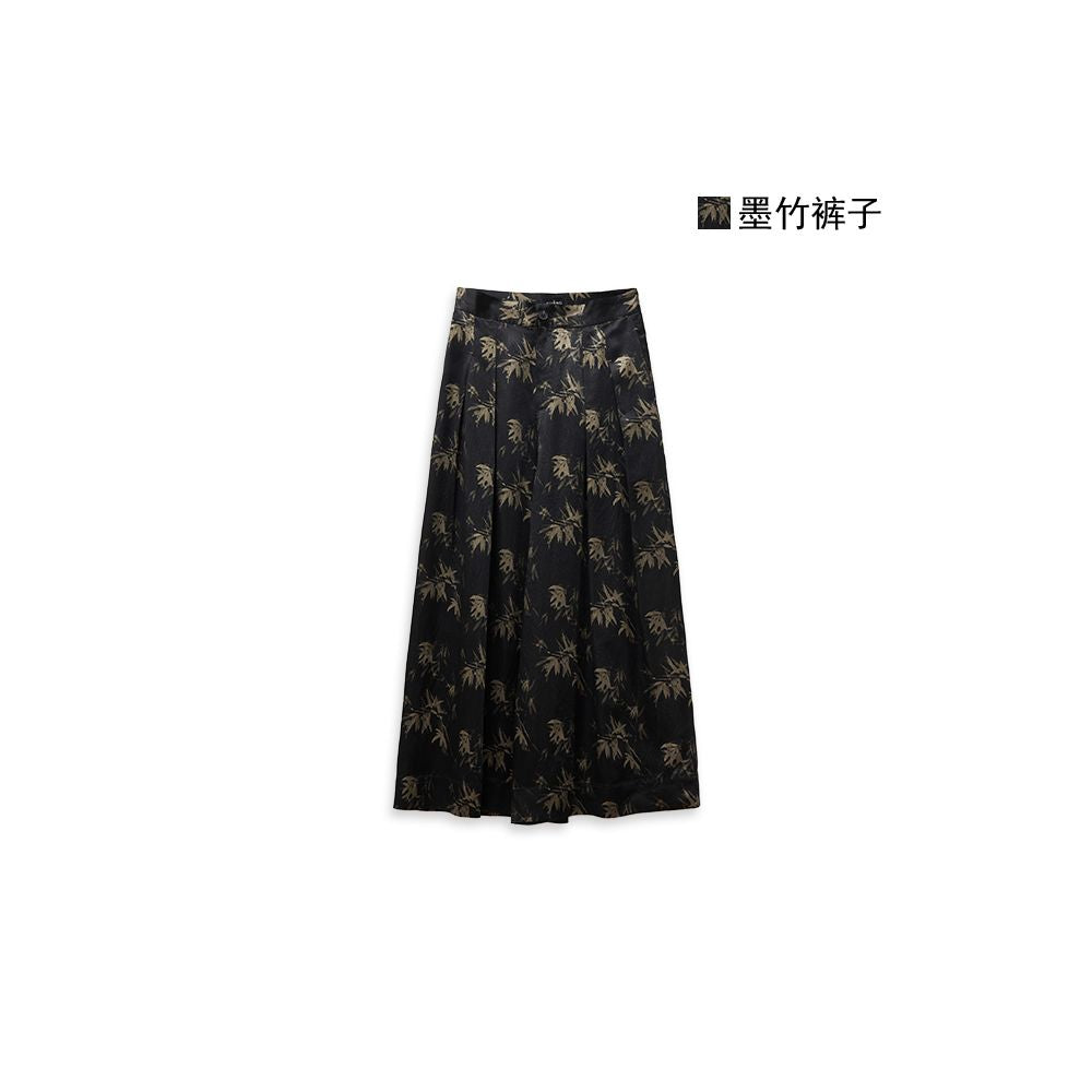Small insect ink bamboo shadow new Chinese style plant dyeing bamboo leaf printing irregular placket vest loose wide leg pants image 6