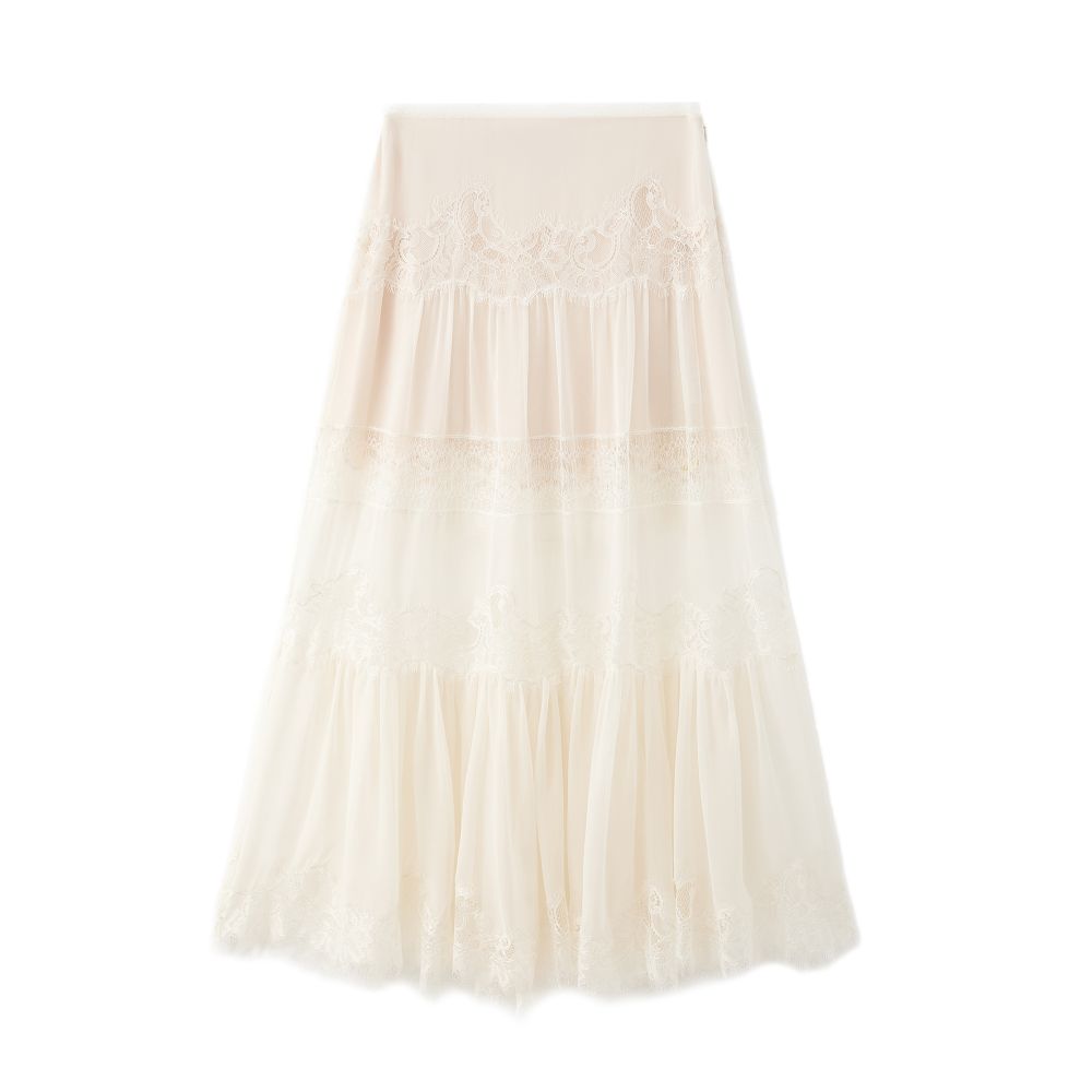 Little Insect Ethereal White Moonlight Dress with Hollowed out Lace and 3D Embossed Texture 100 Mulberry Silk Slimming Long Skirt image 4