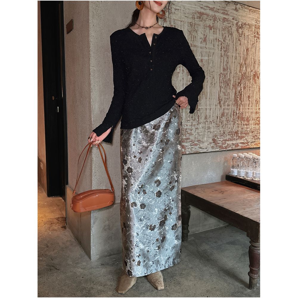 Sanji Black Flower Condensed Color 2025 New Giant Beautiful Song Brocade Weaving Jacquard One Step Autumn Skirt image 3