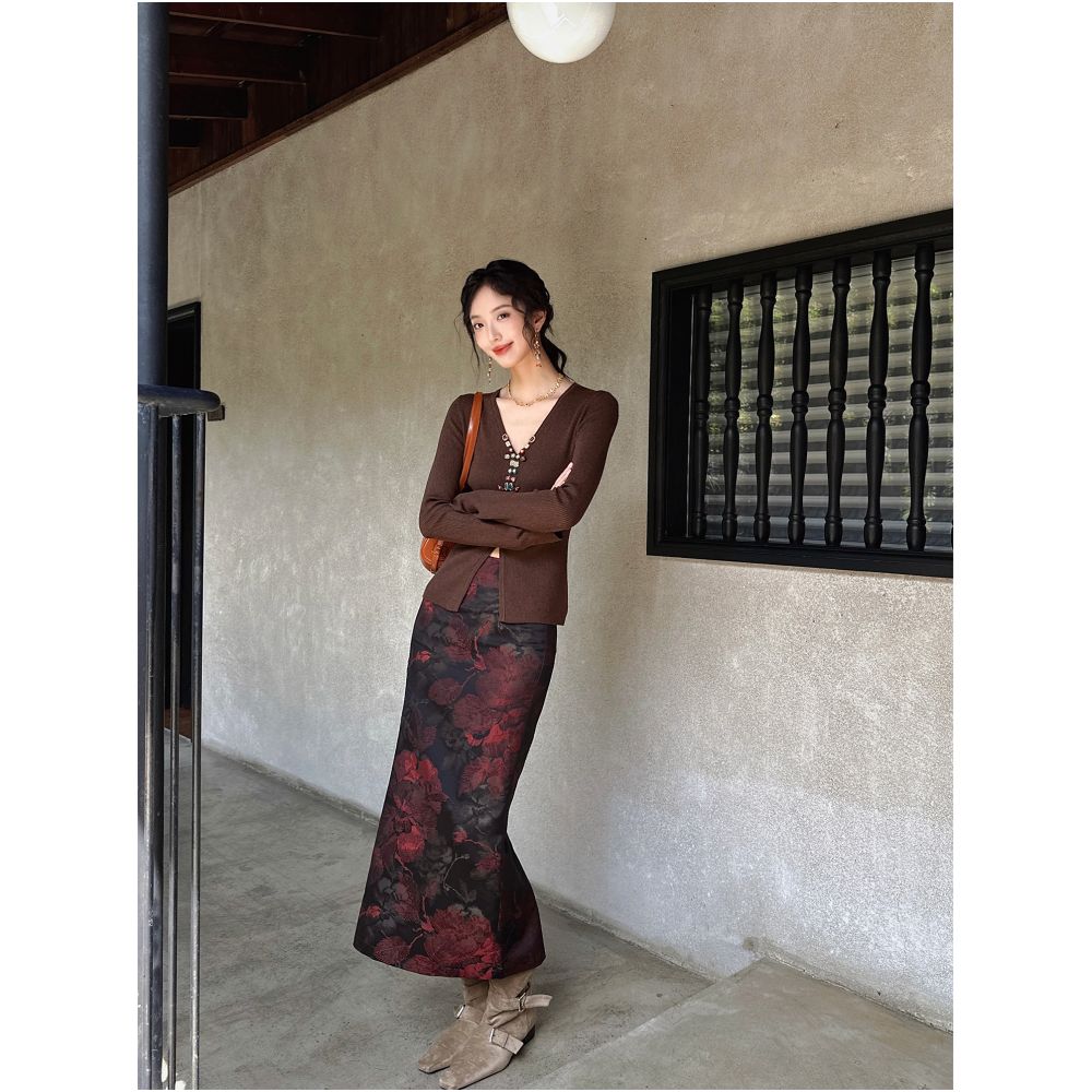 Sanji Black Flower Condensed Color 2025 New Giant Beautiful Song Brocade Weaving Jacquard One Step Autumn Skirt image 9