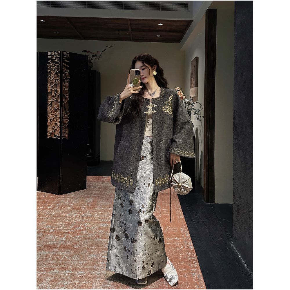 Sanji Black Flower Condensed Color 2025 New Giant Beautiful Song Brocade Weaving Jacquard One Step Autumn Skirt image 12