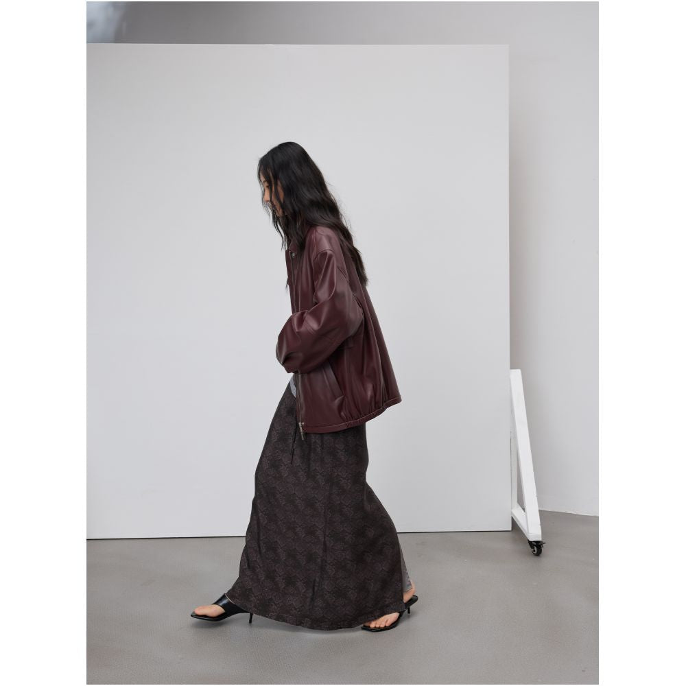 RandomPiece25 autumn new matte distressed design with elastic waistband and back slit totem dark print skirt image 1