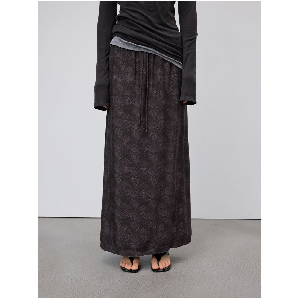 RandomPiece25 autumn new matte distressed design with elastic waistband and back slit totem dark print skirt image 7