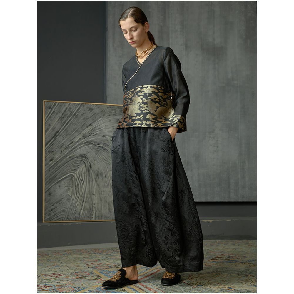 Contour Retro Fireworks Wide Leg Pants Black Ethnic Style Casual Pants Show Thin and High Versatile Concealing Meat Original Design Women s Pants image 1