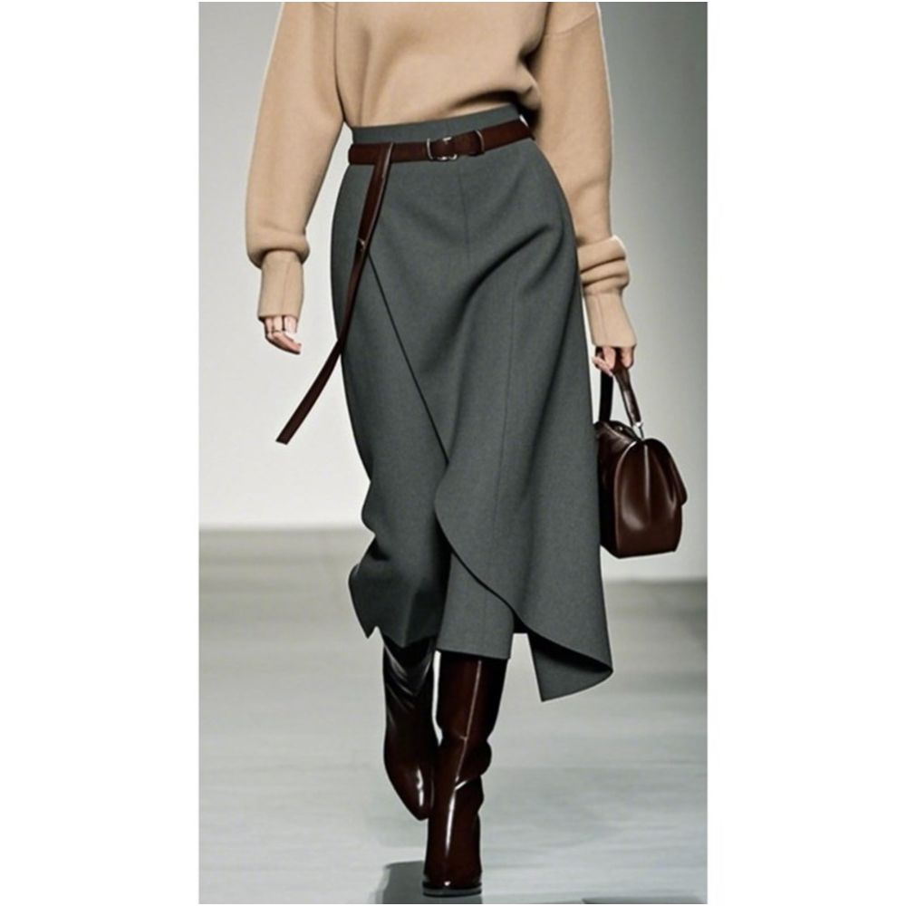 European Station 2025 New Popular Grey Half length Skirt for Women High end Fashion Design Irregular Skirt Medium length Skirt image 1