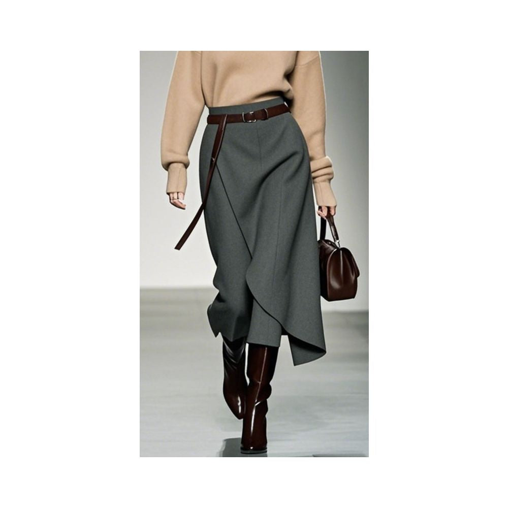 European Station 2025 New Popular Grey Half length Skirt for Women High end Fashion Design Irregular Skirt Medium length Skirt image 5