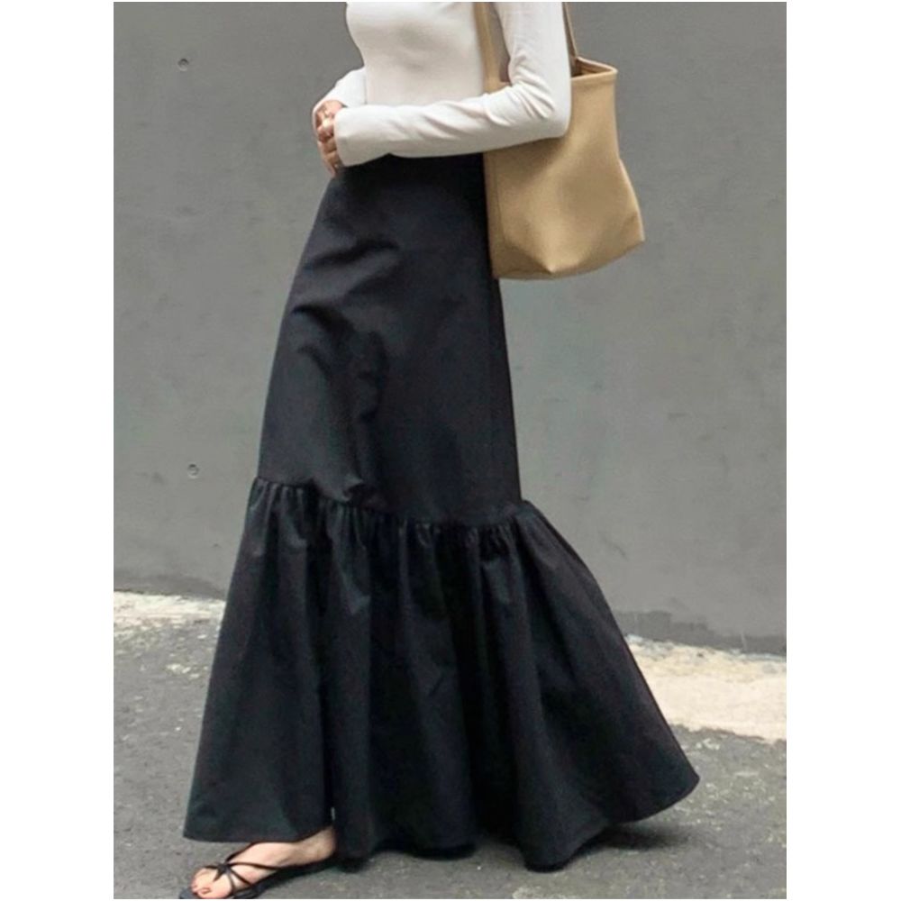 ASAYA5312 – Noir Flounce Maxi Skirt 🖤✨