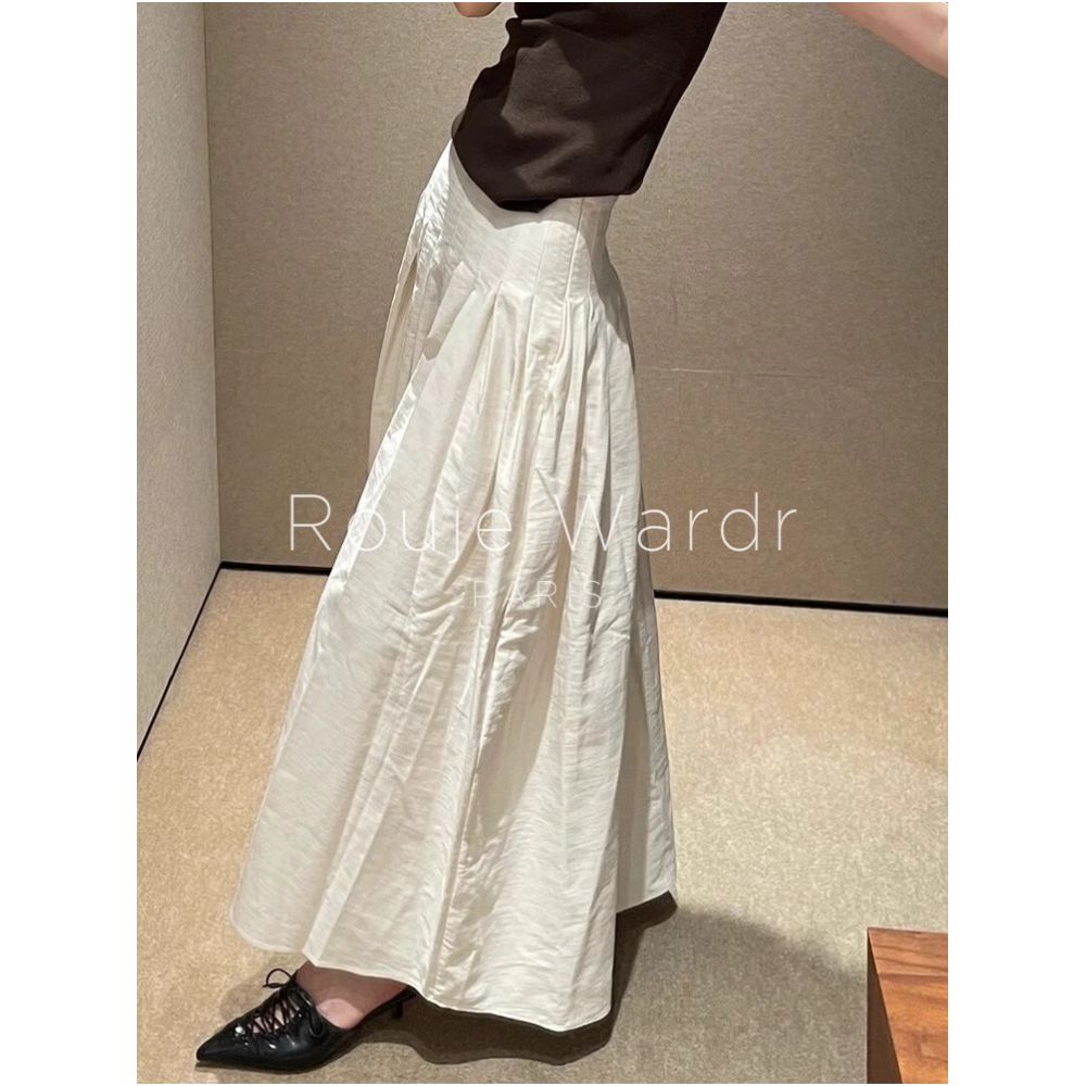 Rouje Wardr French white A line pleated skirt for women in summer with a high end feel and a high waist hanging A line umbrella skirt image 4