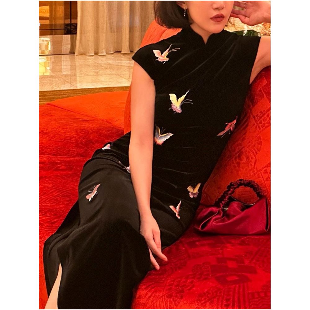 ASAYA5330 – Velvet Butterfly Cheongsam Dress 🦋🖤