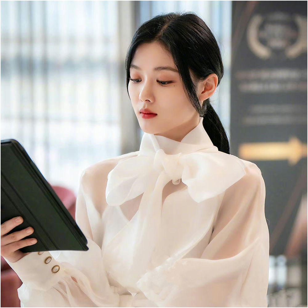 ASAYA5334 – Élan Sheer Ribbon Blouse 🤍✨