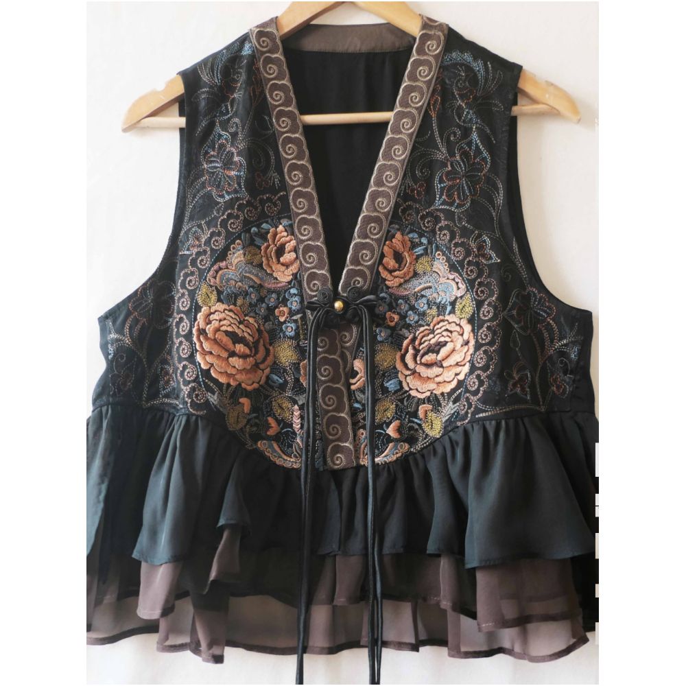 Ma Jia Ma Jia Embroidery Splicing Double Lace Edge Stand up Collar Metal Pan Buckle Polyester Fiber Spring Summer New Women s Clothing image 0