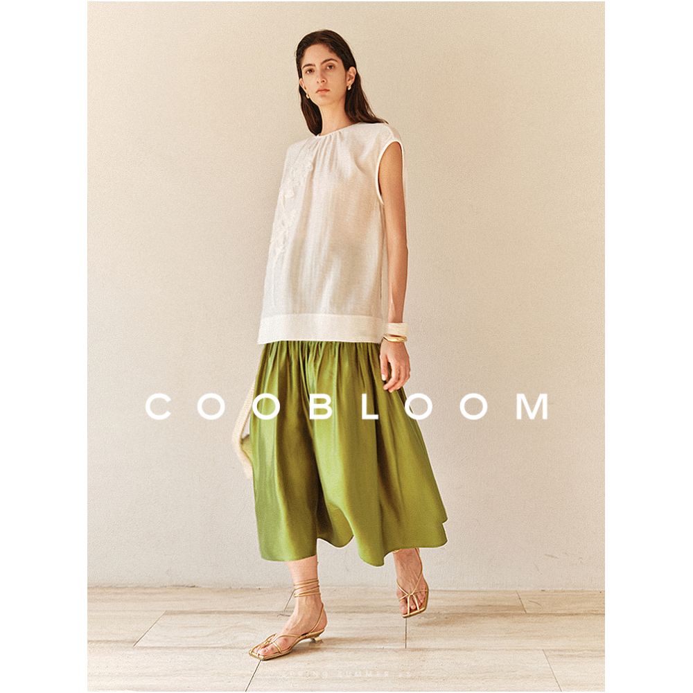 COOBLOOM Three Dimensional Embroidered Fashion Versatile Two Piece Set Summer Sleeveless Top High Waist Skirt for Women image 2