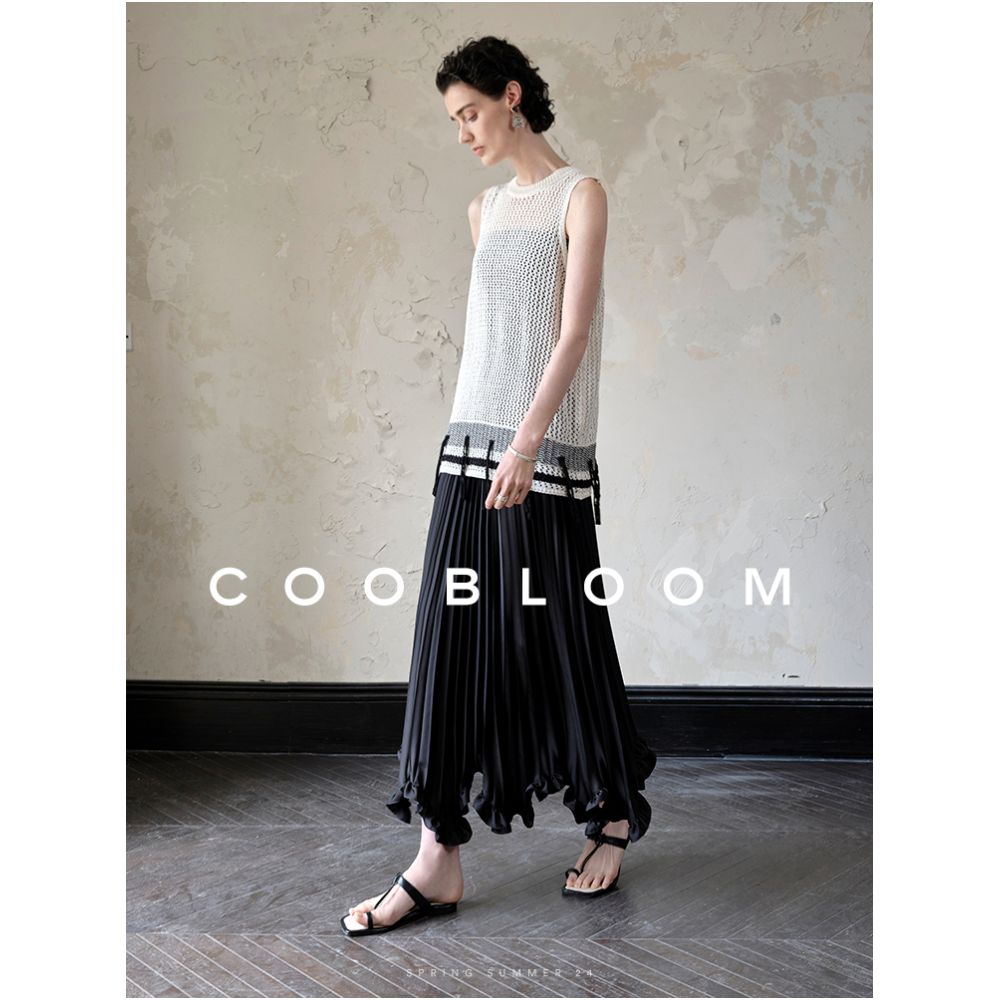 COOBLOOM White petal skirt temperament mid length skirt with pleated skirt for women 2025 summer new A line skirt image 3