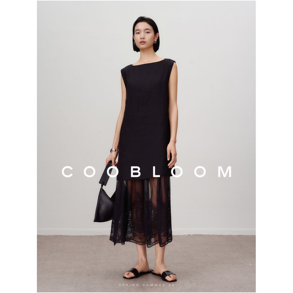 COOBLOOM socialite style lace embroidery fake two piece dress women s lazy style commuting versatile vest dress image 1