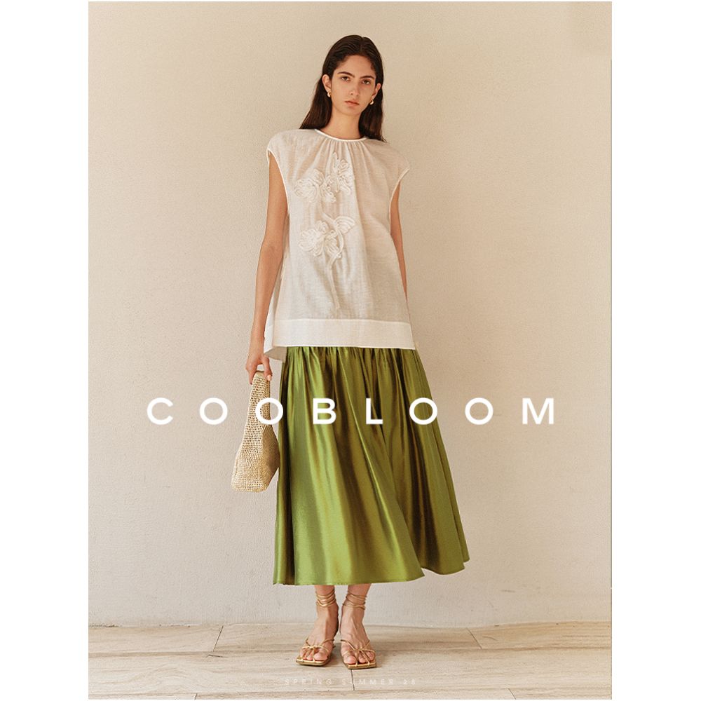 COOBLOOM casual loose suit stylish and stylish anti aging Tencel acetate linen sleeveless top skirt image 3