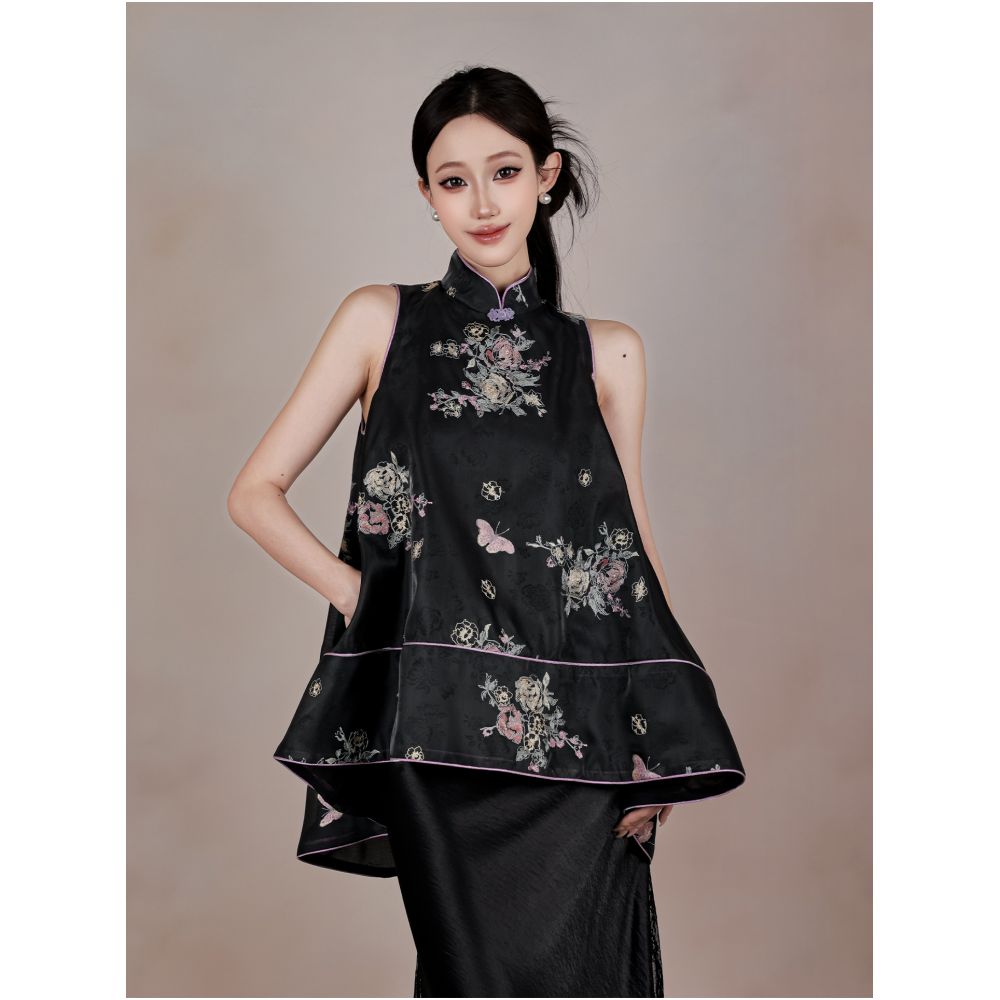 ASAYA5352 – Moonlit Blossom Embroidered Set 🌙🖤