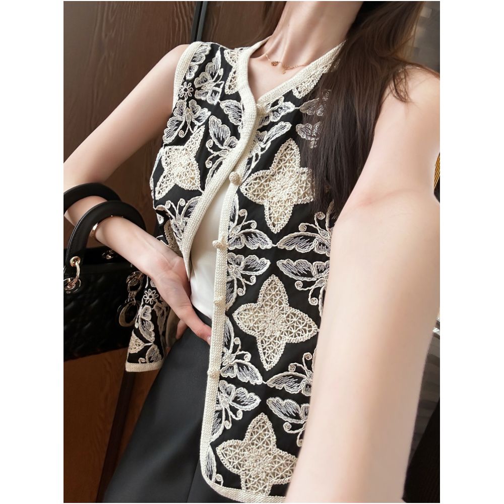 YOU SEE Yuzu Jian Retro Elegance It looks beautiful no matter how you wear it Heavy Industry Embroidery Hook Flower Ethnic Style Vest image 4