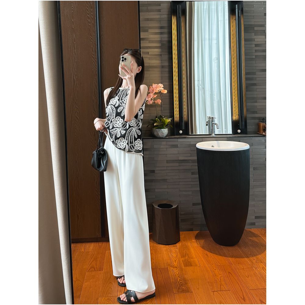 YOU SEE Pomelo Sees Summer Full of Exquisite Feeling Flower vine floating branches are too beautiful Black sleeveless vest image 1