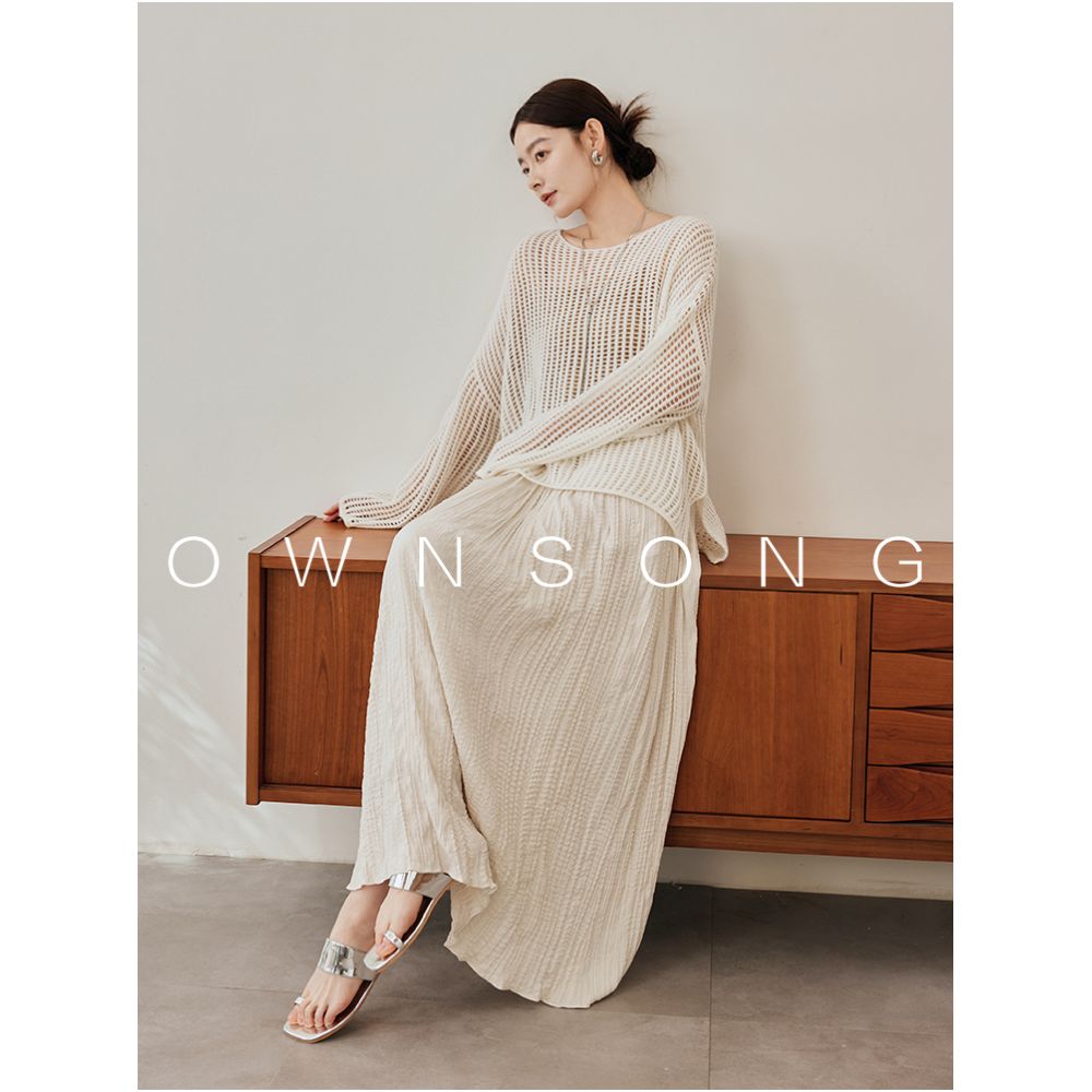 OWNSONG premium texture three dimensional cut pleated skirt with high waist and straight tube for slimming and elegant temperament long skirt image 0