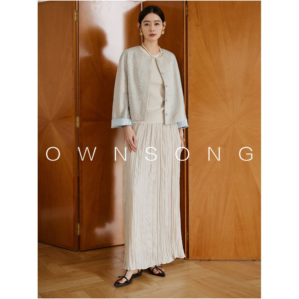 OWNSONG premium texture three dimensional cut pleated skirt with high waist and straight tube for slimming and elegant temperament long skirt image 4