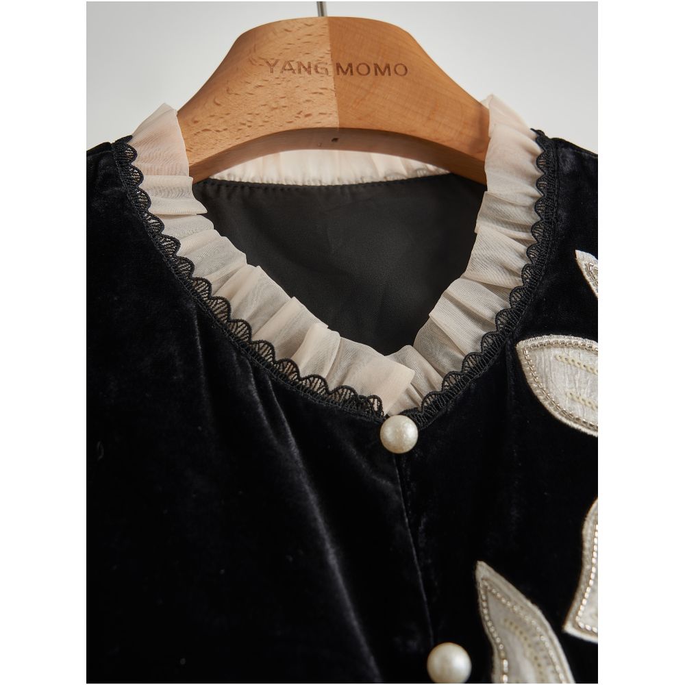 Fashionable temperament embroidery nail bead lace lace organza splicing vest half body set for women 2025 autumn new item image 3