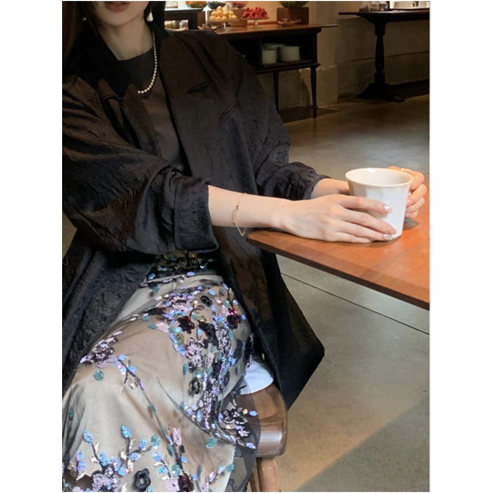 2025 Autumn Elegant Gao Luxury Heavy Industry Floral sequin Half length Skirt Medium to Long Gorgeous French Embroidery Slimming and Hip hugging Skirt image 1