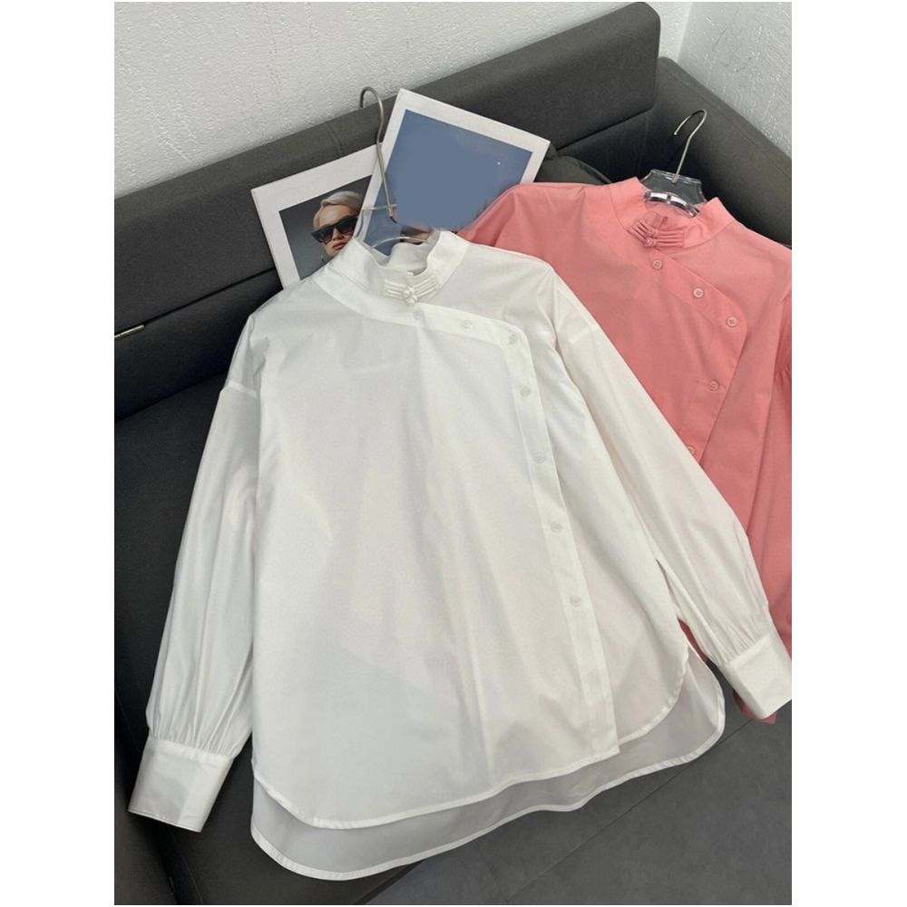 You re going crazy wearing such good clothes Crazy slimming summer style new Chinese style white high end slanted collar button design shirt image 1