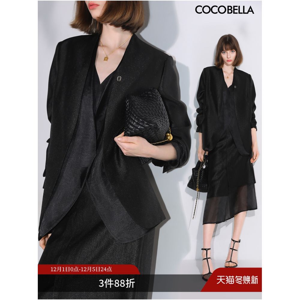 COCOBELLA high intelligence splicing silk collarless suit women s early autumn commuting casual temperament jacket SI533B image 0