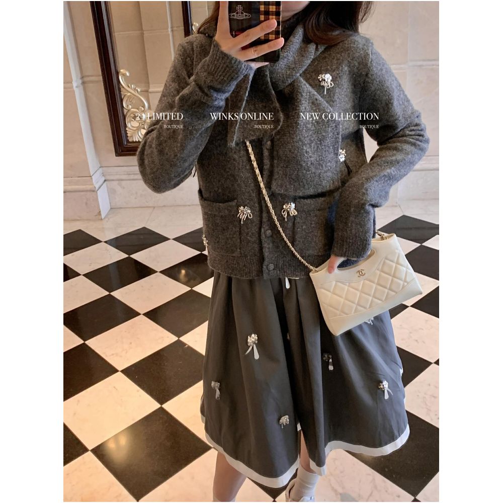 ICE Heavy Industry Edition Sheep Wool Ingredients Handmade Beaded Wool Cardigan Hanging Neck Hat Skirt image 4