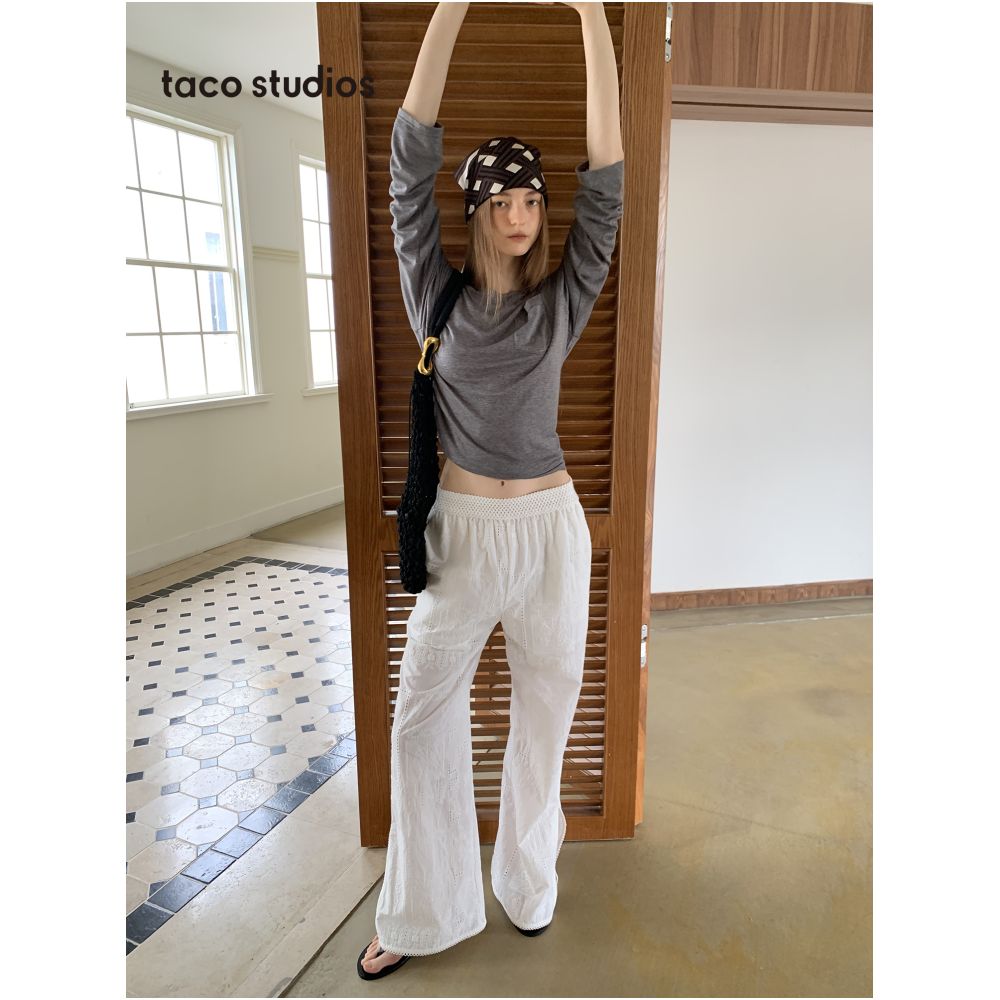 Taco Studios Ten Thousand Needle Embroidered Hollow Flower Sleeveless Tank Top Casual Pants All Cotton Design Sense Set image 3