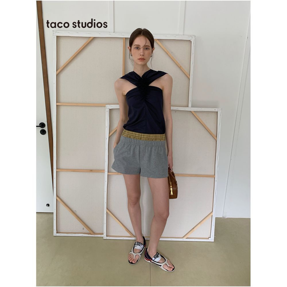 Taco Studios special embroidery lace craft French cotton cross design feeling slimming top image 2