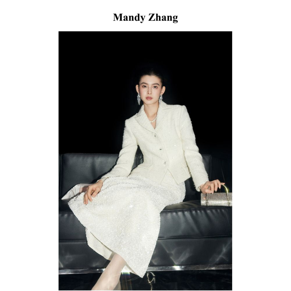 Mandy Zhang s luxurious flower wool bead embroidery small fragrant style set skirt for women s autumn and winter temperament short jacket image 2