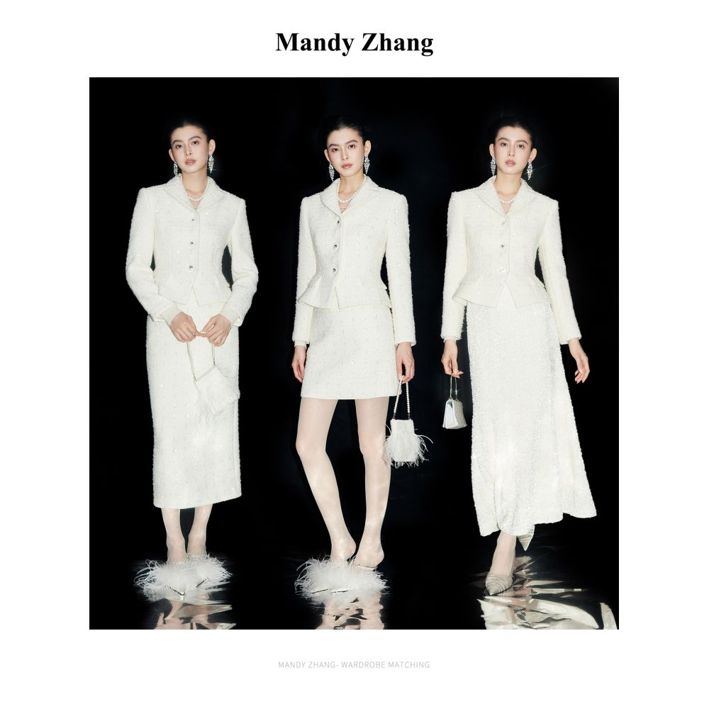 Mandy Zhang s luxurious flower wool bead embroidery small fragrant style set skirt for women s autumn and winter temperament short jacket image 4