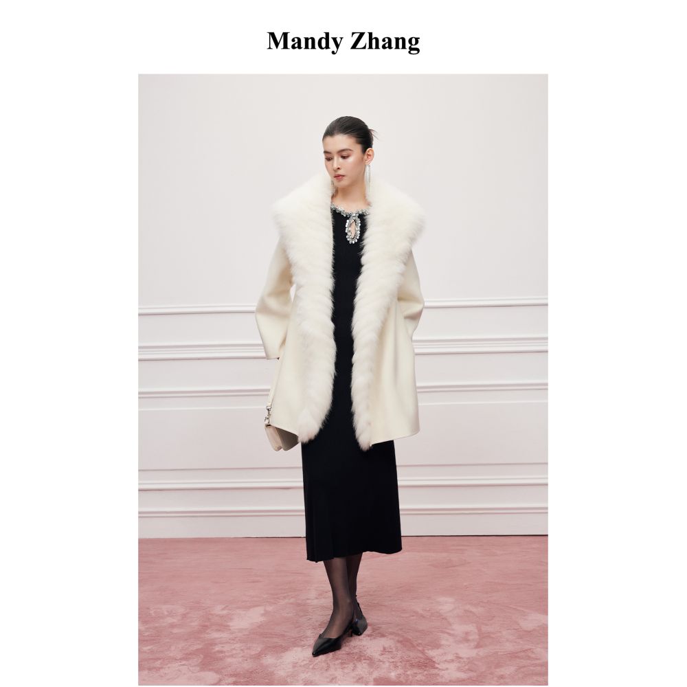 Mandy Zhang s Luxury Waterdrop Diamond Collar Wool Knitted Dress for Women s Autumn and Winter Design Elegant Black Long Dress image 2
