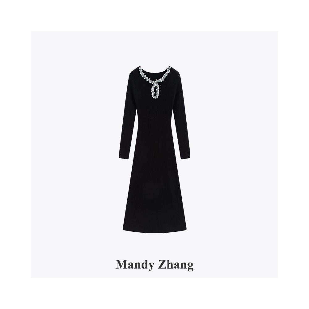 ASAYA5421 – Midnight Crystal Velvet Dress ✨🖤