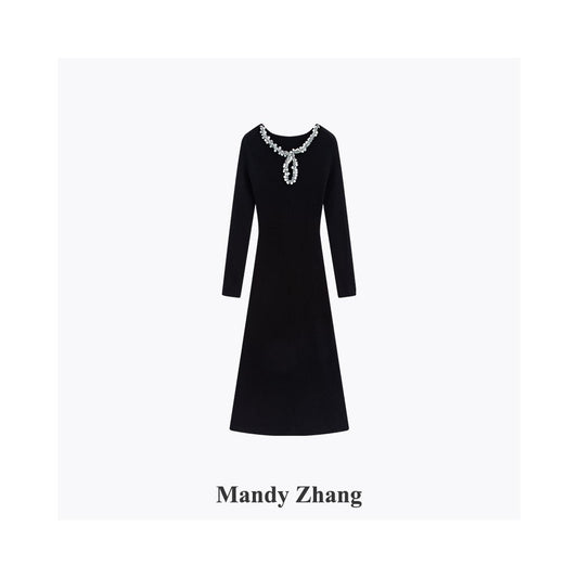 ASAYA5421 – Midnight Crystal Velvet Dress ✨🖤