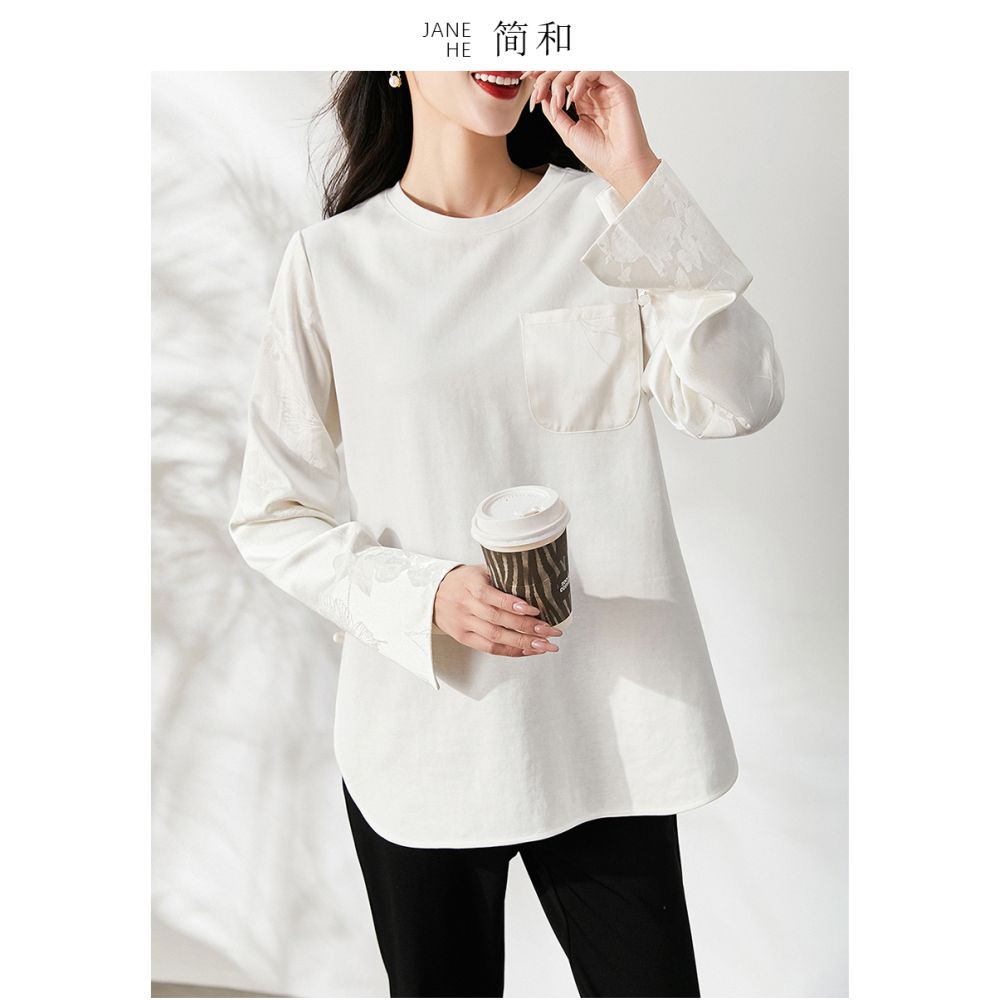 More exquisite than the basic version new Chinese style buckle double sided slit cut and spliced jacquard cotton T shirt image 0