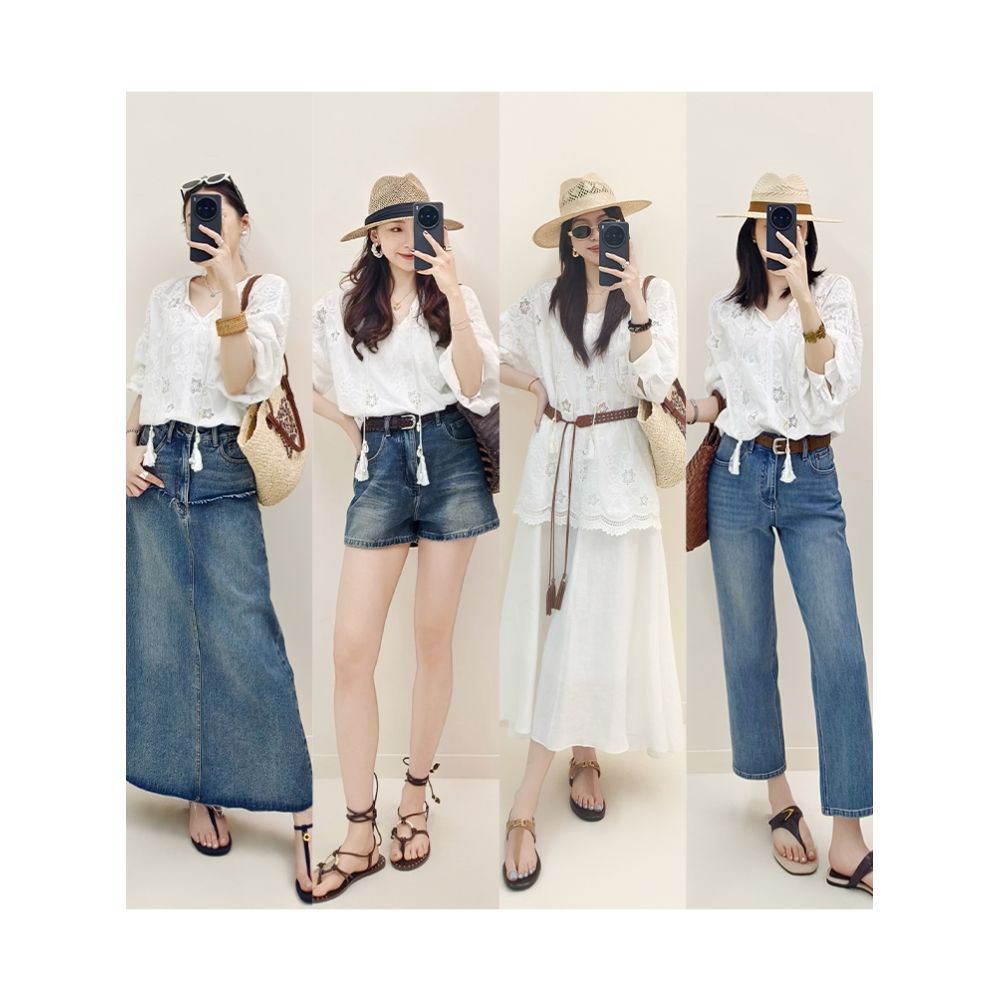 Meiyang Meiyang Spot Flower Core Lace Shirt Romantic Poetry Three Dimensional Embroidered Hollow Shirt Friday image 3