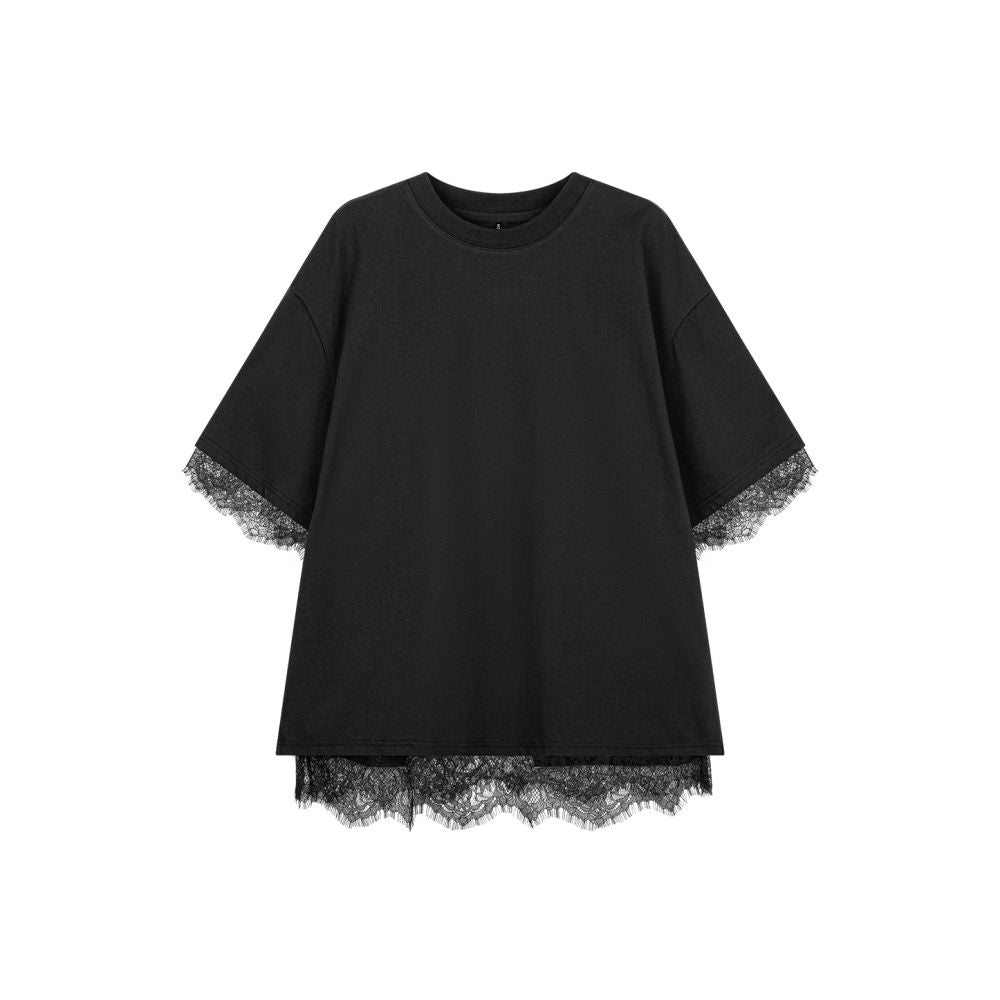 ASAYA5433 – Lace Layered Structure Tee ✨🖤🤍