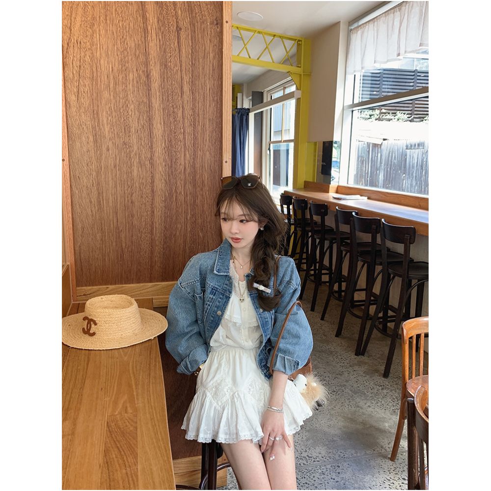 Golden Mushroom Mushroom Le Train Bleu Pear and Small White Flower Lace Embroidered Palace Style Top image 4